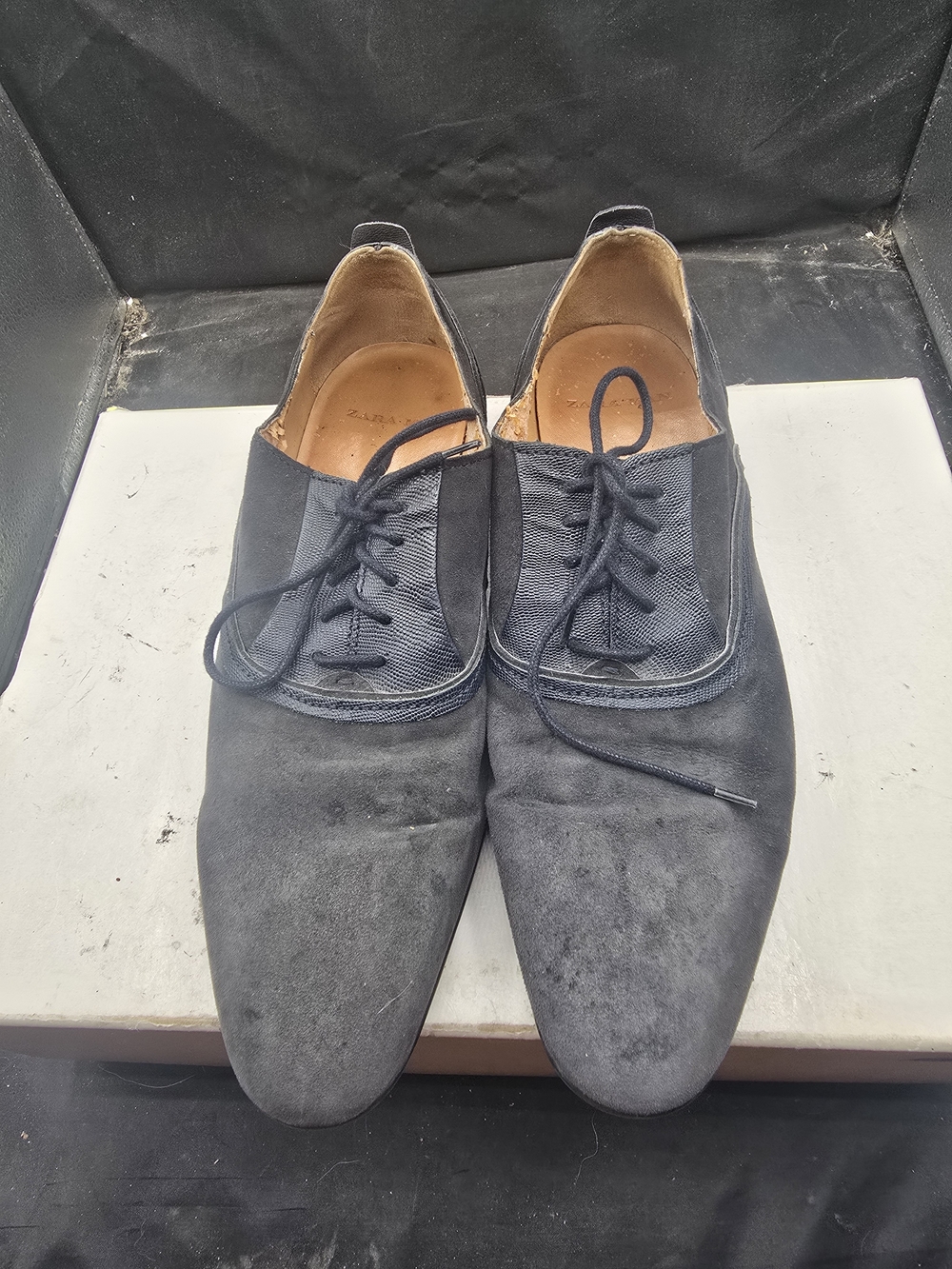 Zara Black Suede Lace-Up Oxford Shoes